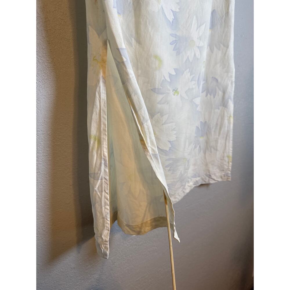 Vintage 90s Silk Linen Sunflower Midi Skirt Large Petites Cottage Countryside - Picture 4 of 7
